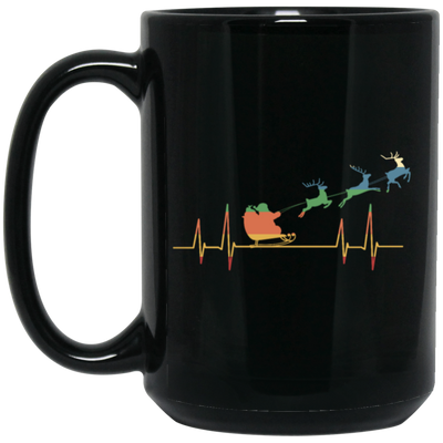 Retro Heartbeat Santa With Deers Black Mug