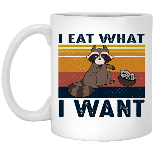 Retro Raccoon I Eat What I Want, Funny Raccoon White Mug