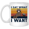 Retro Raccoon I Eat What I Want, Funny Raccoon White Mug