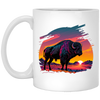 A Bison In Front Of The Sunset, Neon Style, Smooth Lines, Best Of Cow White Mug