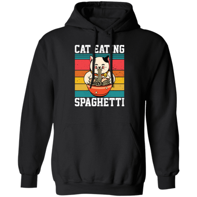 Retro Cat Lover, Cat Eating Spaghetti, Japanese Spaghetti, Love Ramen Pullover Hoodie