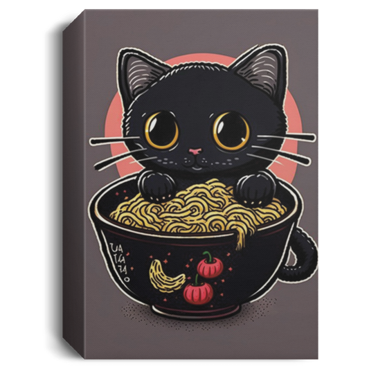 Cute Kawaii Black Cat Kitten Ramen, Black Cat And Ramen, Cute Kitten Love Japanese Noodles