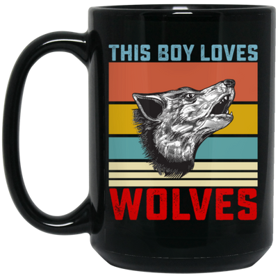 Retro Wolves Lover, This Boy Loves Wolves, Wolves Best Vintage Gift Black Mug