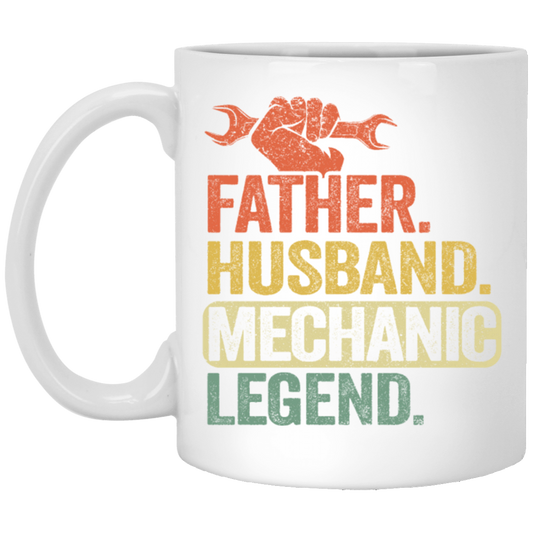 Mechanic Lover, Father Husband Mechanic Legend, Retro Mechanic White Mug