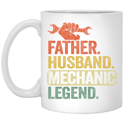 Mechanic Lover, Father Husband Mechanic Legend, Retro Mechanic White Mug