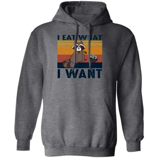 Retro Raccoon I Eat What I Want, Funny Raccoon Pullover Hoodie