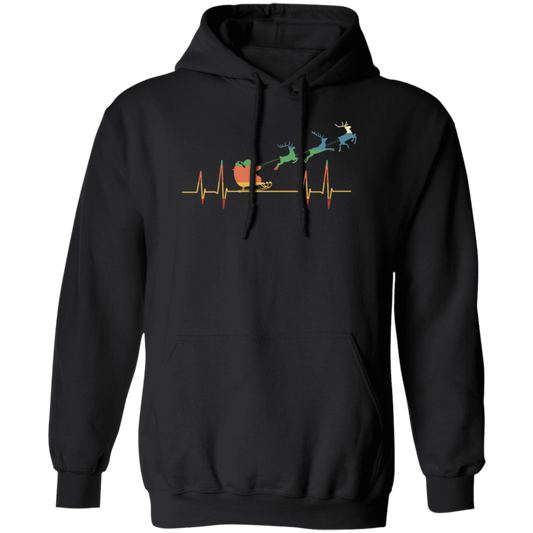 Retro Heartbeat Santa With Deers Pullover Hoodie