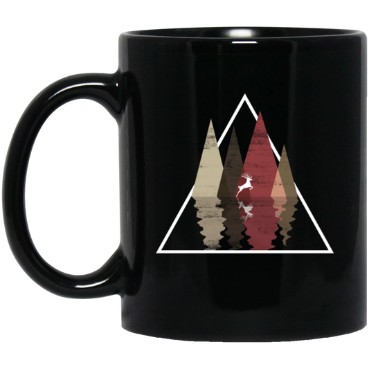 Forest Trees Triangle Deer In The Forest Stag Black Mug