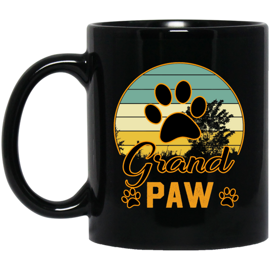 Grand Paw, Grandfather, Grandpa Gift, Retro Grandpa Black Mug