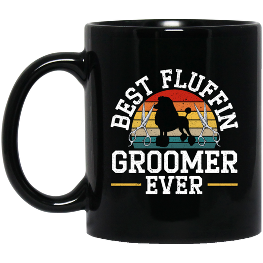 Retro Dog Love, Best Fluffin Groomer Ever, Flufifn Vintage Love Gift Black Mug