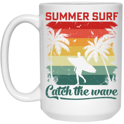Surf Lover, Summer Surf, Catch The Wave, Retro Summer Gift, Surfing Love Gift White Mug