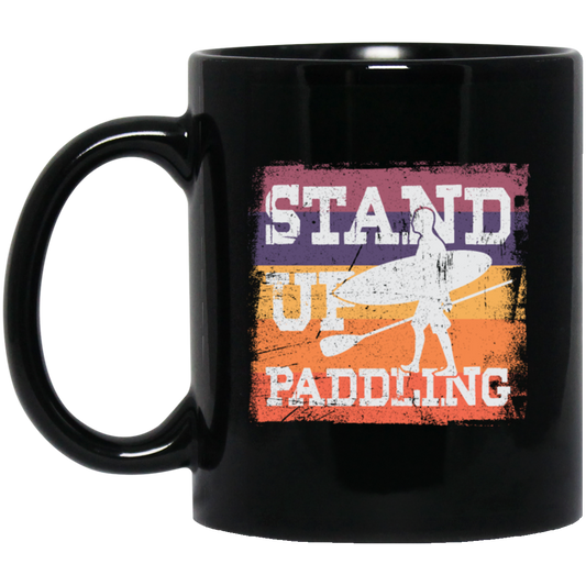 Birthday Gift Stand Up Paddling Surfboard Retro Black Mug