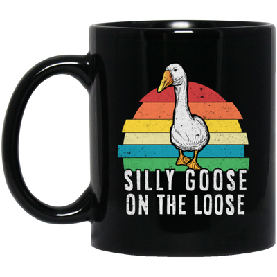 Goose Love Gift, Silly Goose On The Loose, Love Goose Gift, Retro Style Black Mug