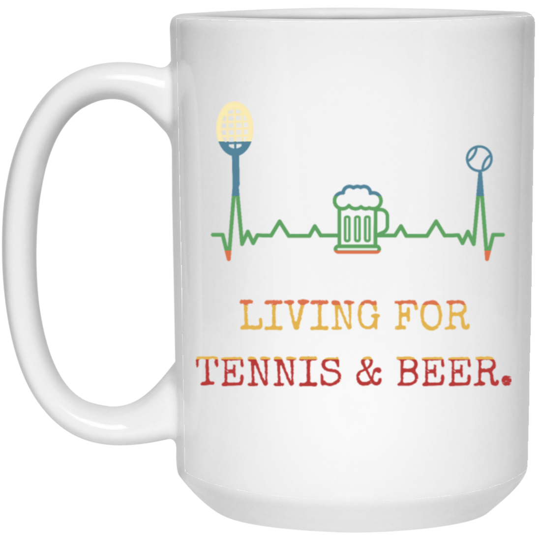 Retro Living for Tennis and Beer Funny Tennis Gift White Mug