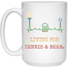 Retro Living for Tennis and Beer Funny Tennis Gift White Mug