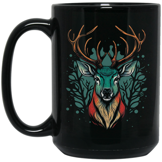 A Deer Head, Love Deer Gift, Deer Head Love Gift, Best Of Deer Retro Black Mug