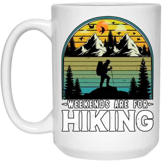 Go Hiking Gift, Weekends Are For Hiking, Retro Hiking Lover, Mountain Love White Mug