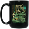 Cat Lover, Cool Cat, Cat Synthesizer, Analogue Synth Vintage Studio Gear Black Mug
