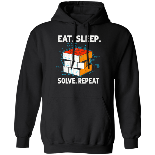 Math Lover Gfit, Eat Sleep Solve Repeat, Solve The Cubing, Retro Cube Lover Pullover Hoodie