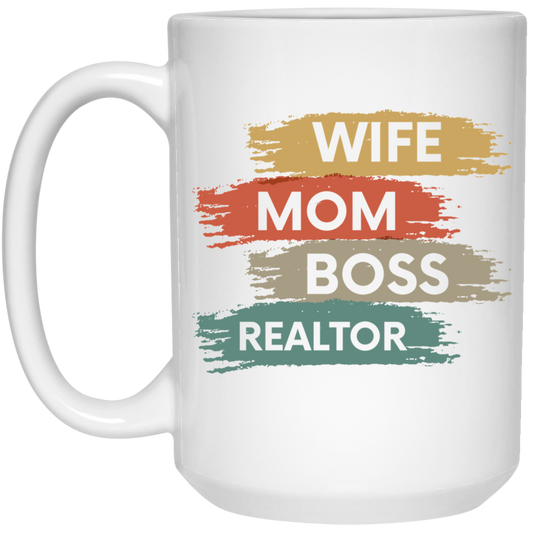 Love Wife Love Mom, Mom As Wife As Boss, Realtor Mom, Retro Mother Gift White Mug