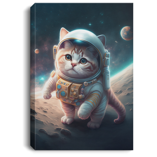 Kawaii Space Cat With His Cosmonaut Suit, Traveling Around A Star Canvas