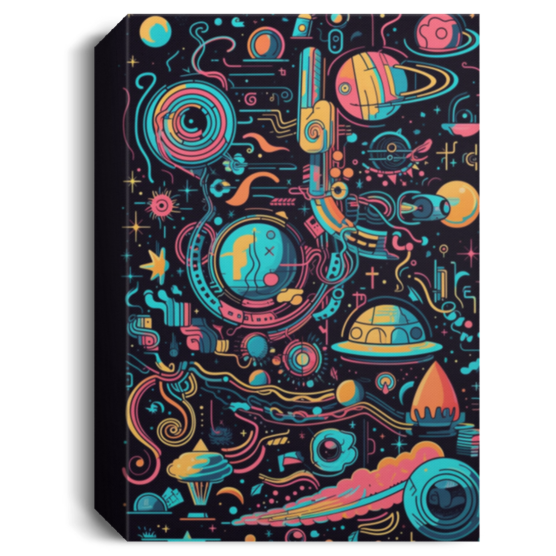 Abstract Space Cosmos Galaxy, Neon Colors, Geometric Shapes Canvas
