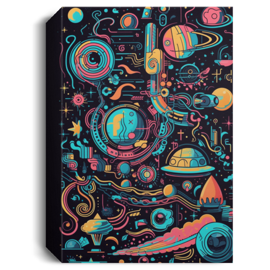 Abstract Space Cosmos Galaxy, Neon Colors, Geometric Shapes Canvas