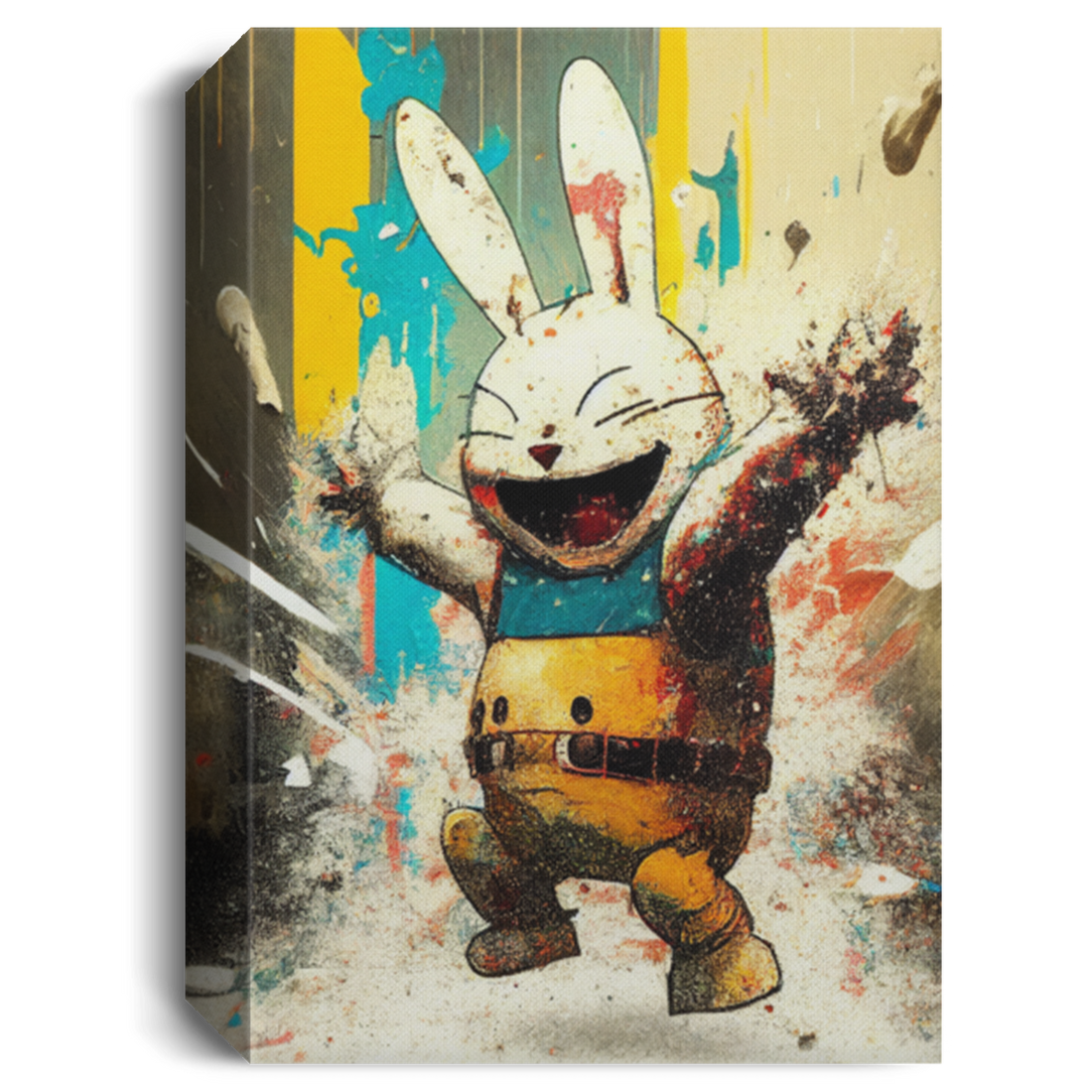 Fun Rabbit, Happy Rabbit Art, Rabbit Anime, Retro Material Canvas