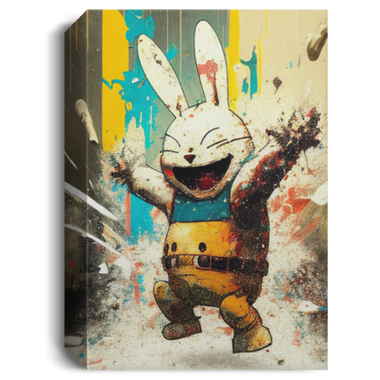 Fun Rabbit, Happy Rabbit Art, Rabbit Anime, Retro Material Canvas