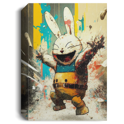 Fun Rabbit, Happy Rabbit Art, Rabbit Anime, Retro Material Canvas