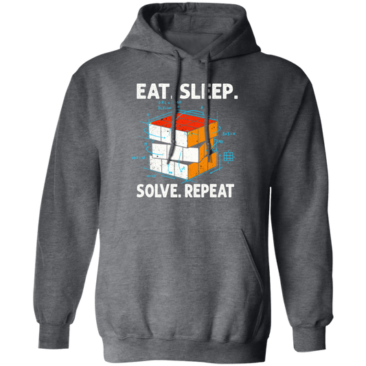 Math Lover Gfit, Eat Sleep Solve Repeat, Solve The Cubing, Retro Cube Lover Pullover Hoodie