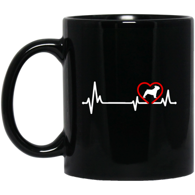 French Dog, Bull Dog Heartbeat, Dog In My Heart, Retro Heartbeat Black Mug