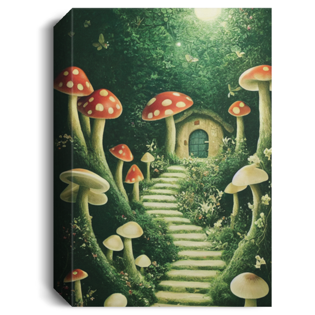 Secret Garden Of Mushroom House In Little Forest At Night, Way To Mushroom House, Mushroom Forest