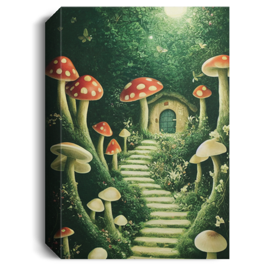 Secret Garden Of Mushroom House In Little Forest At Night, Way To Mushroom House, Mushroom Forest