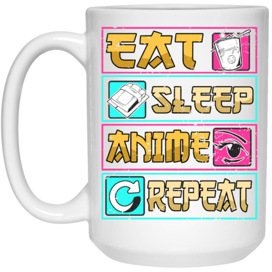 Funny Anime Eat Sleep Repeat Saying, Anime Fan White Mug