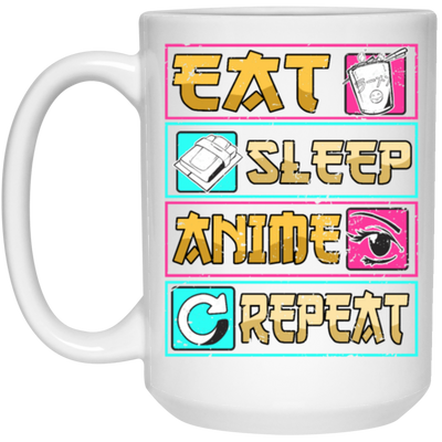 Funny Anime Eat Sleep Repeat Saying, Anime Fan White Mug