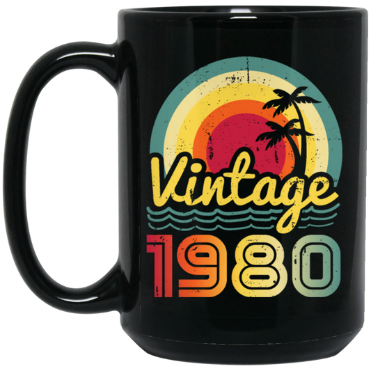 Love 1980 Gift, Retro 1980 Gift, Vintage 1980 Gift, 1980 Birthday Gift, Hawaii Lover Gift Black Mug