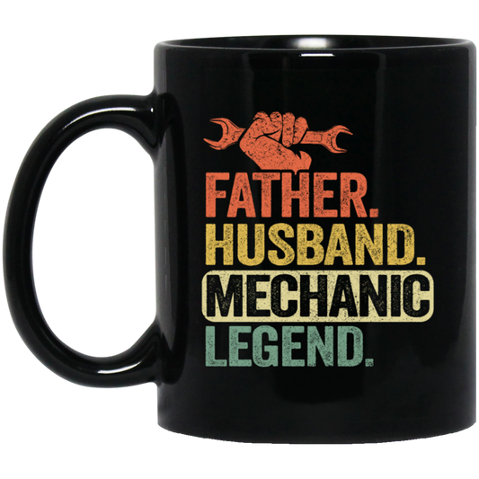 Mechanic Lover, Father Husband Mechanic Legend, Retro Mechanic Black Mug