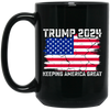 Trump 2024 Keeping America Great, Love Trump, Love America Flag Black Mug