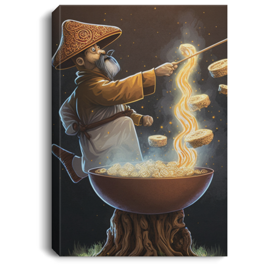 Ramen Wizard Casting Mushroom Magic, A Man Witch With A Pot Of Noodles