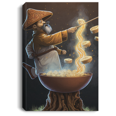 Ramen Wizard Casting Mushroom Magic, A Man Witch With A Pot Of Noodles