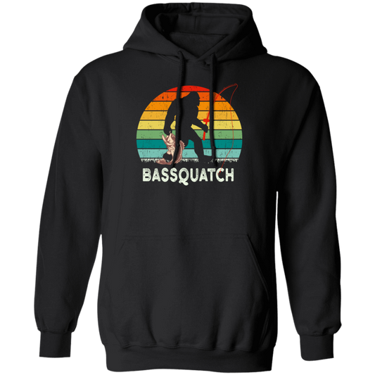 Retro Bass Quatch Angler Fish Vintage Gift For Friend Pullover Hoodie