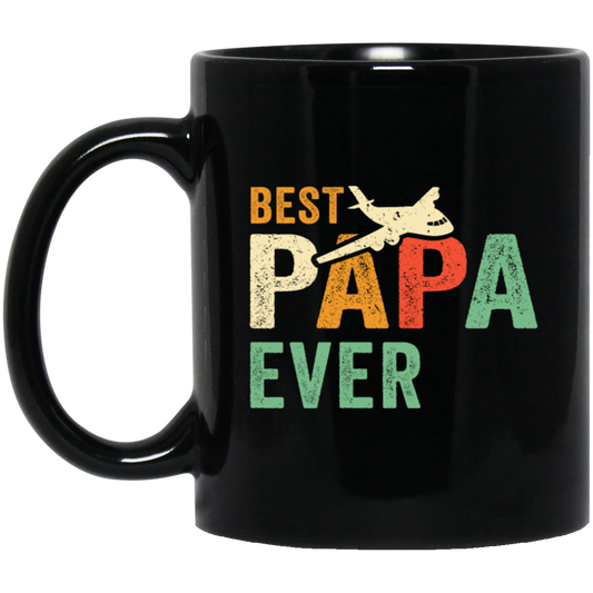 Papa Pilot, Vintage Style, Cool Pilot Gift Black Mug