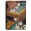 Quirky Underground Comic Style, Watercolor And Collage In Bathing Cats, Bath House Onsen Cats