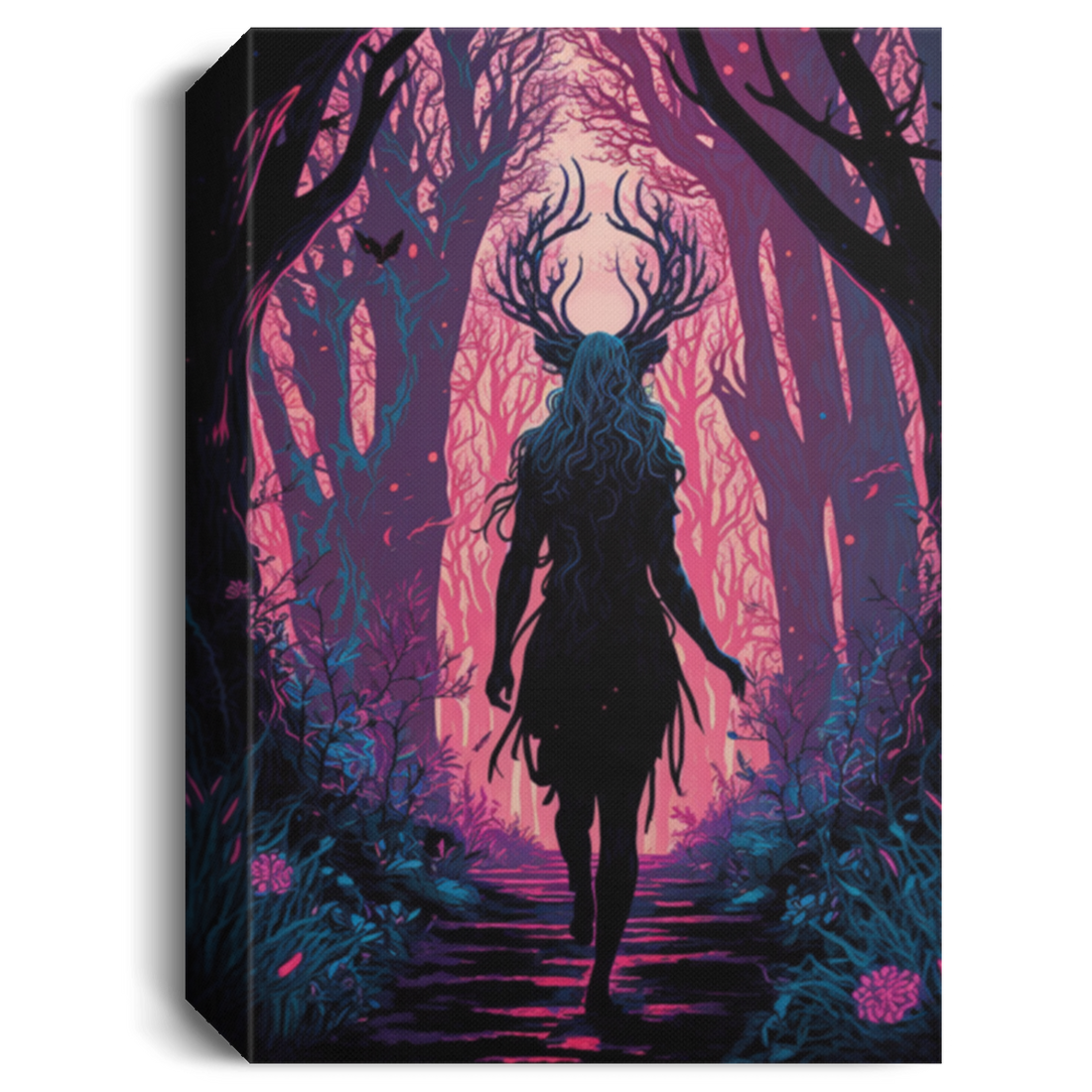 Dusky Hued Lady Satan Walking Through Psychedelic Forest Canvas