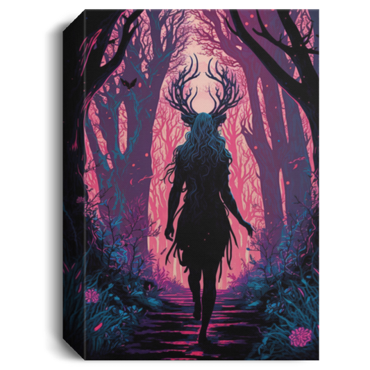 Dusky Hued Lady Satan Walking Through Psychedelic Forest Canvas