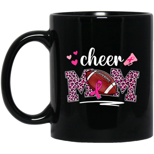 Mom Gift, Cheer Mom, American Football Gift, Rugby Football, Mom Love Sport Black Mug