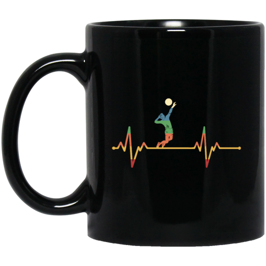 Retro Cool Heartbeat Volleyball Player Gift Black Mug