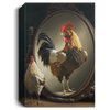 A Rooster Looking Into A Mirror With The Reflection Of A Baby Chicken, Rooster In The Mirror