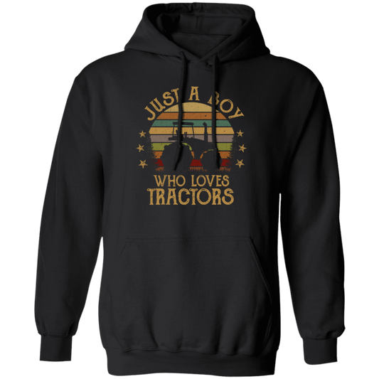 Retro Just a Boy Who Loves Tractors Farm Birthday Kids Pullover Hoodie